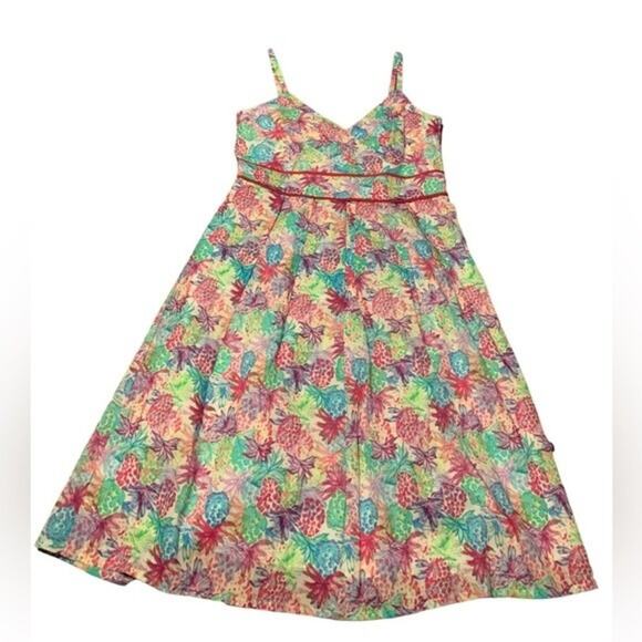 Chetta B Babydoll Dress Tropical Pineapple Novelty Print Multicolor Size 12 - Picture 3 of 13